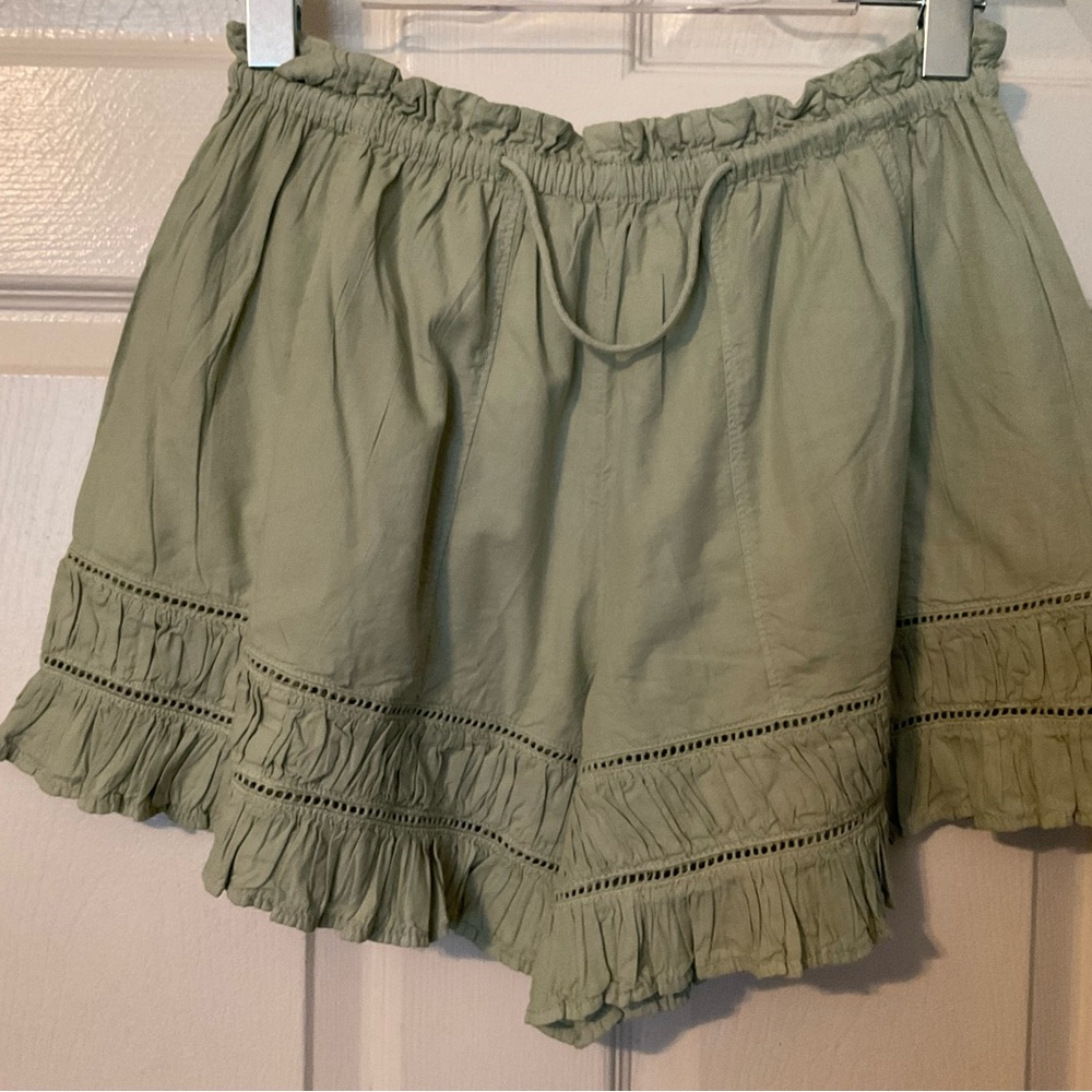 Free People Olive Green Ruffle Shorts